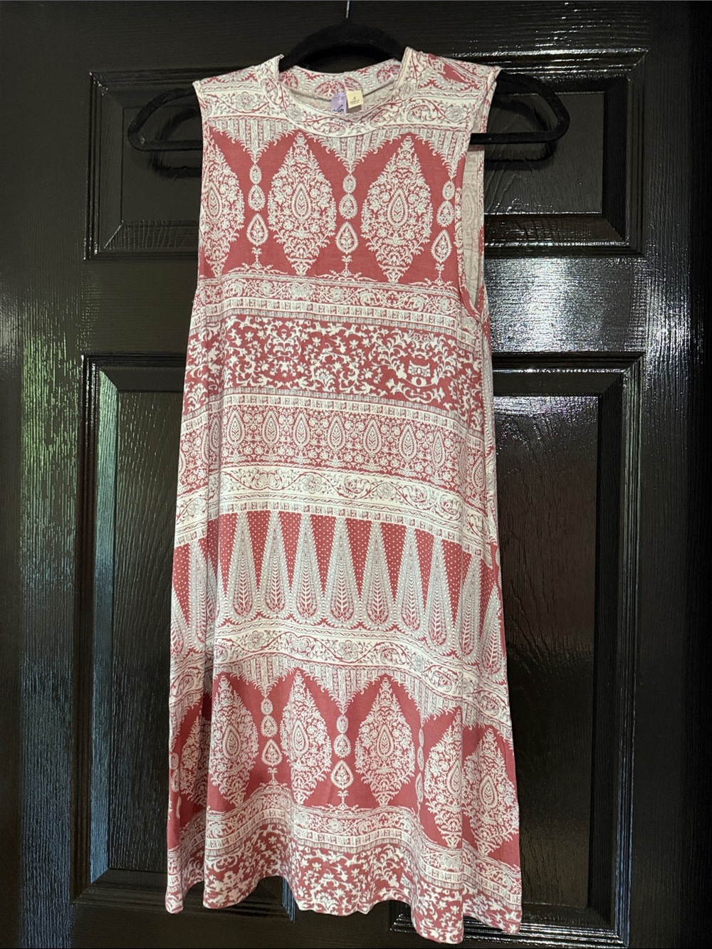 Sleeveless Paisley Print Shift Dress - Rust & Cream